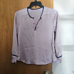 Women's Lavender Blouse with Navy Trim